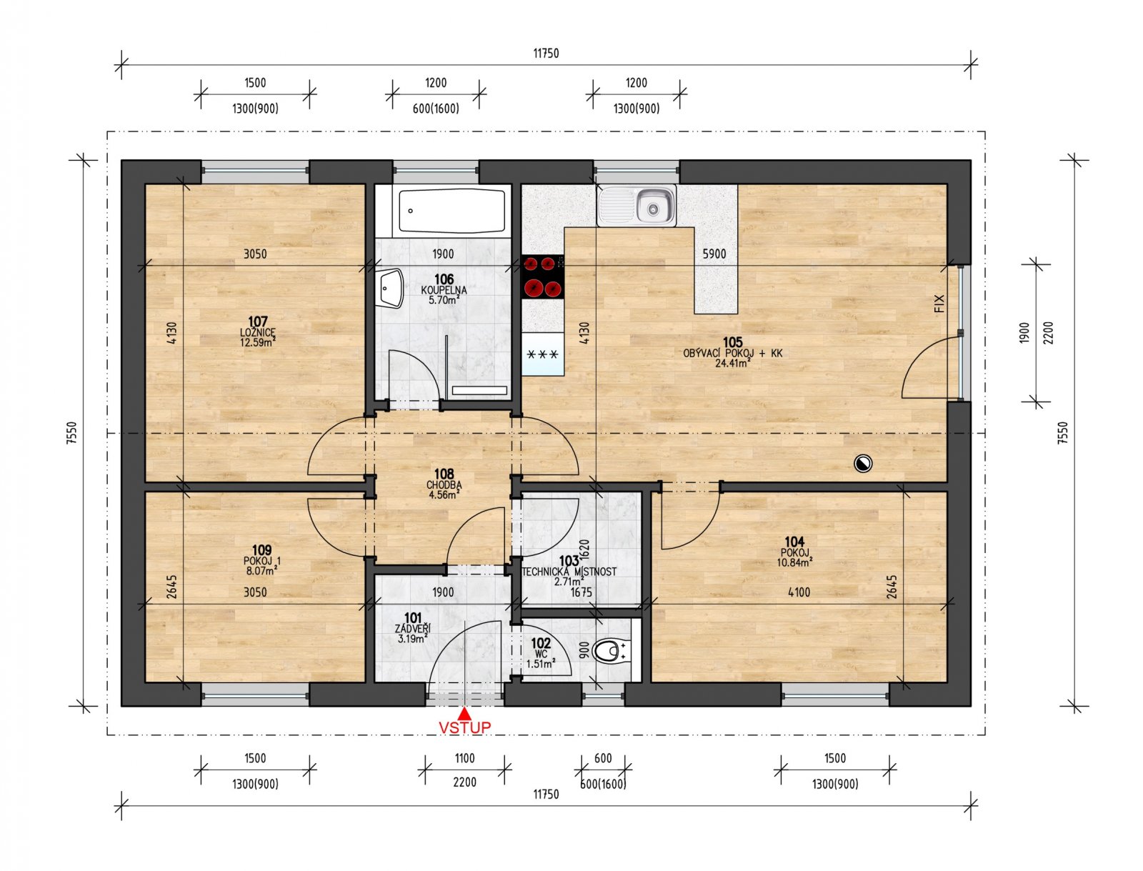 Plán domu BUNGALOV 74