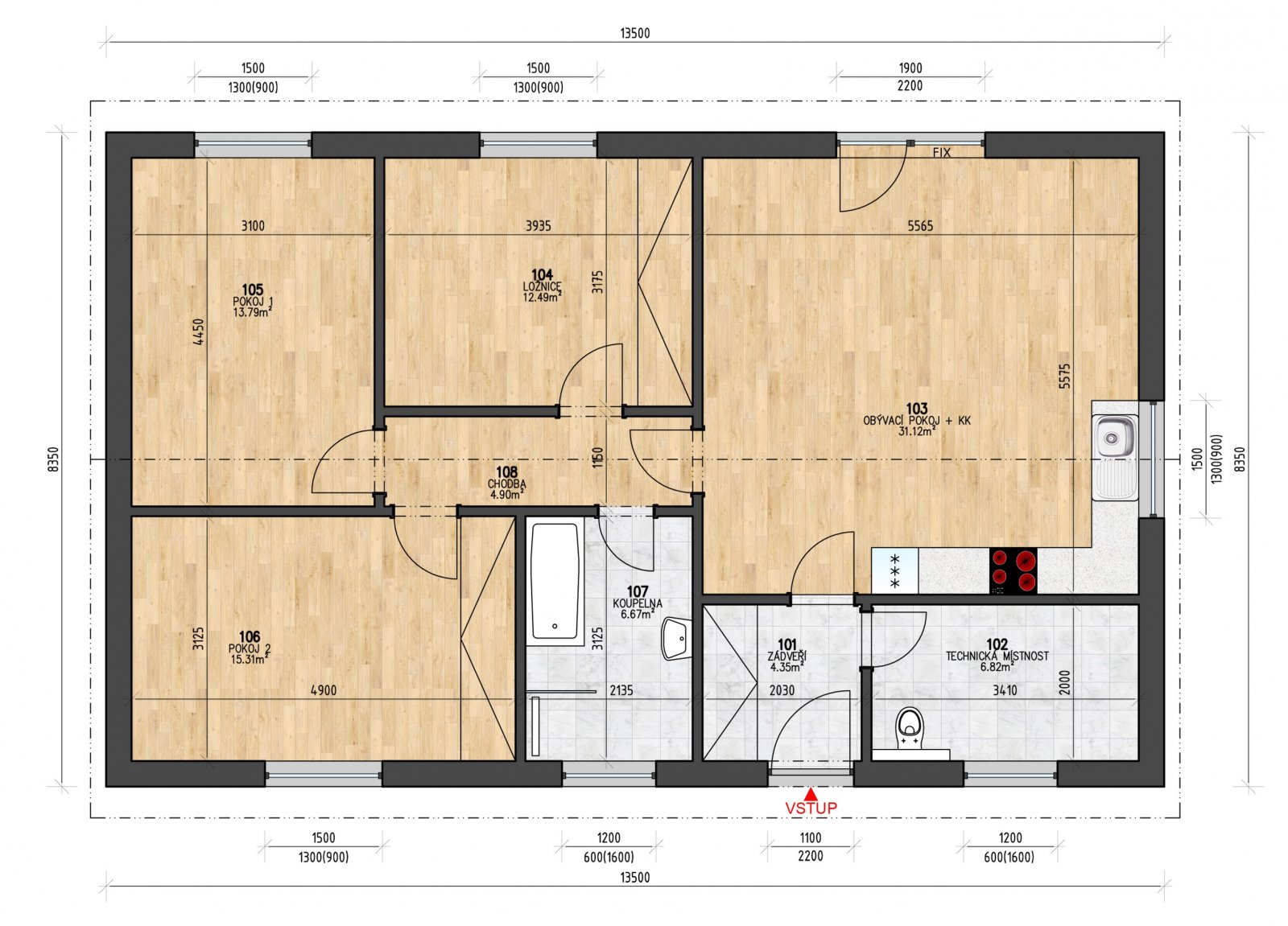 Plán domu BUNGALOV 95