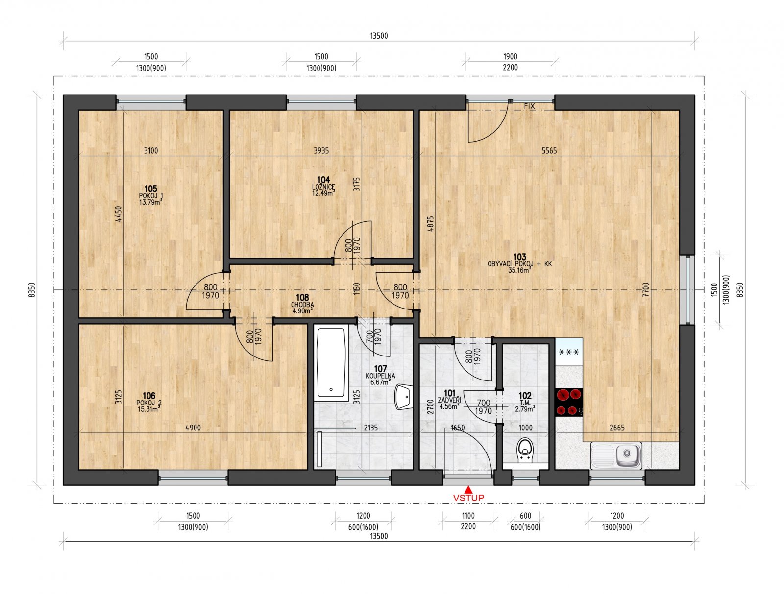 Plán domu BUNGALOV 96